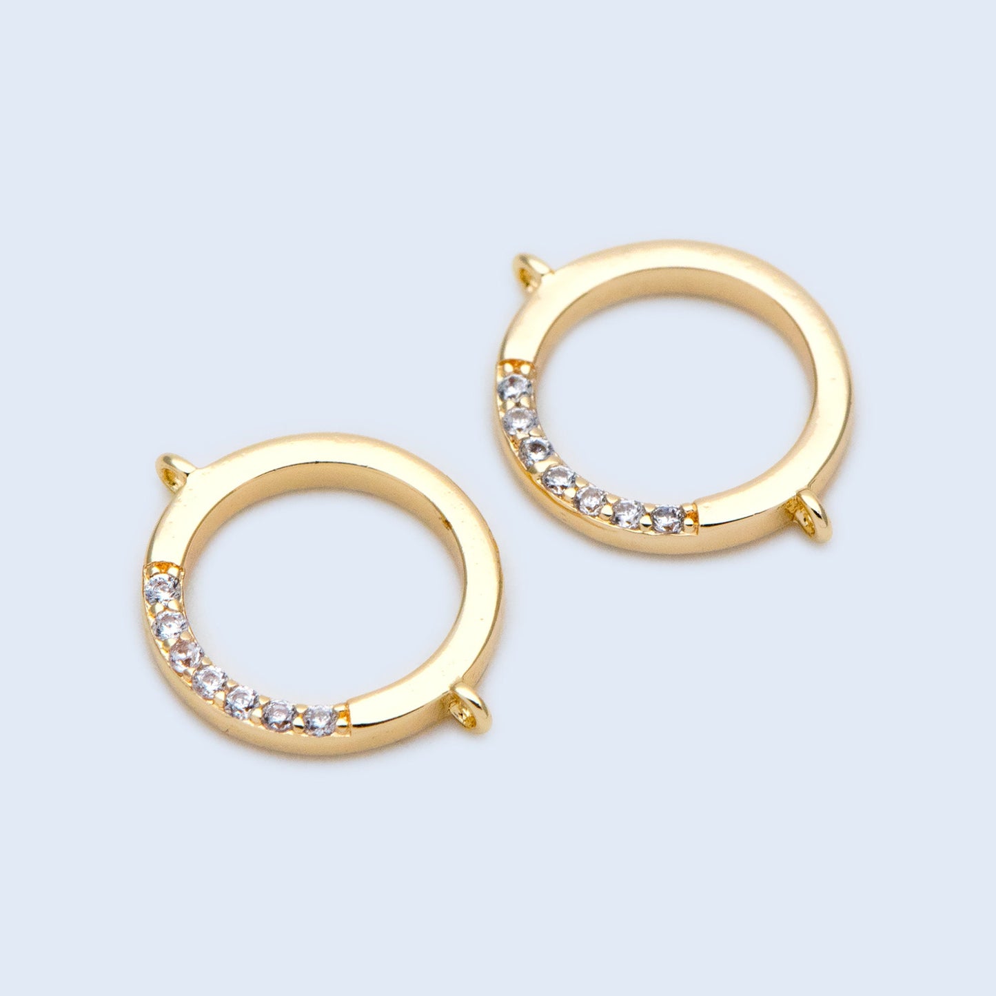 10pcs CZ Paved Gold plated Brass Round Connectors, Circle Connector, 11x14mm, Bracelet Connector (GB-1437)