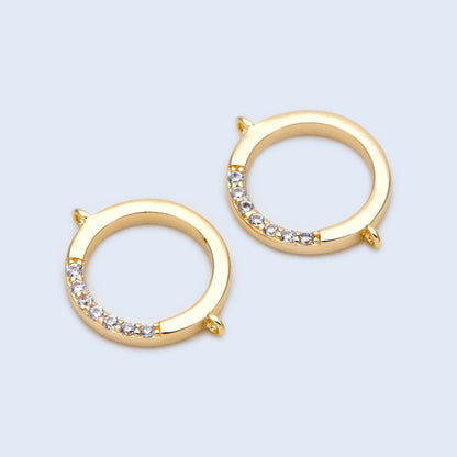 10pcs CZ Paved Gold plated Brass Round Connectors, Circle Connector, 11x14mm, Bracelet Connector (GB-1437)
