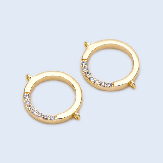 10pcs CZ Paved Gold plated Brass Round Connectors, Circle Connector, 11x14mm, Bracelet Connector (GB-1437)