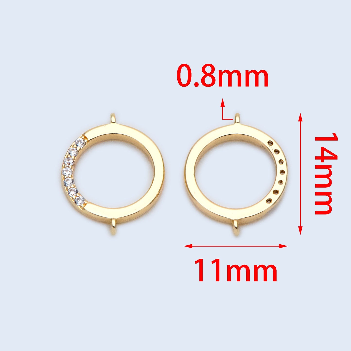 10pcs CZ Paved Gold plated Brass Round Connectors, Circle Connector, 11x14mm, Bracelet Connector (GB-1437)