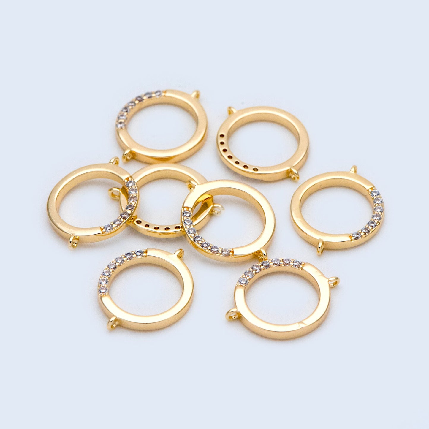 10pcs CZ Paved Gold plated Brass Round Connectors, Circle Connector, 11x14mm, Bracelet Connector (GB-1437)