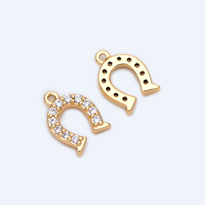 10pcs CZ Pave Gold Horseshoe Charms 9x6.5mm, U-shaped charm, Jewelry Supplies (GB-1439)