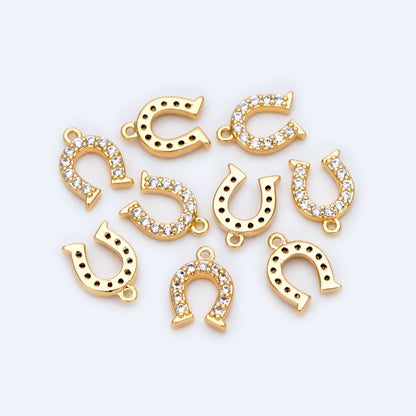 10pcs CZ Pave Gold Horseshoe Charms 9x6.5mm, U-shaped charm, Jewelry Supplies (GB-1439)
