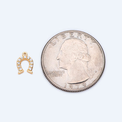 10pcs CZ Pave Gold Horseshoe Charms 9x6.5mm, U-shaped charm, Jewelry Supplies (GB-1439)