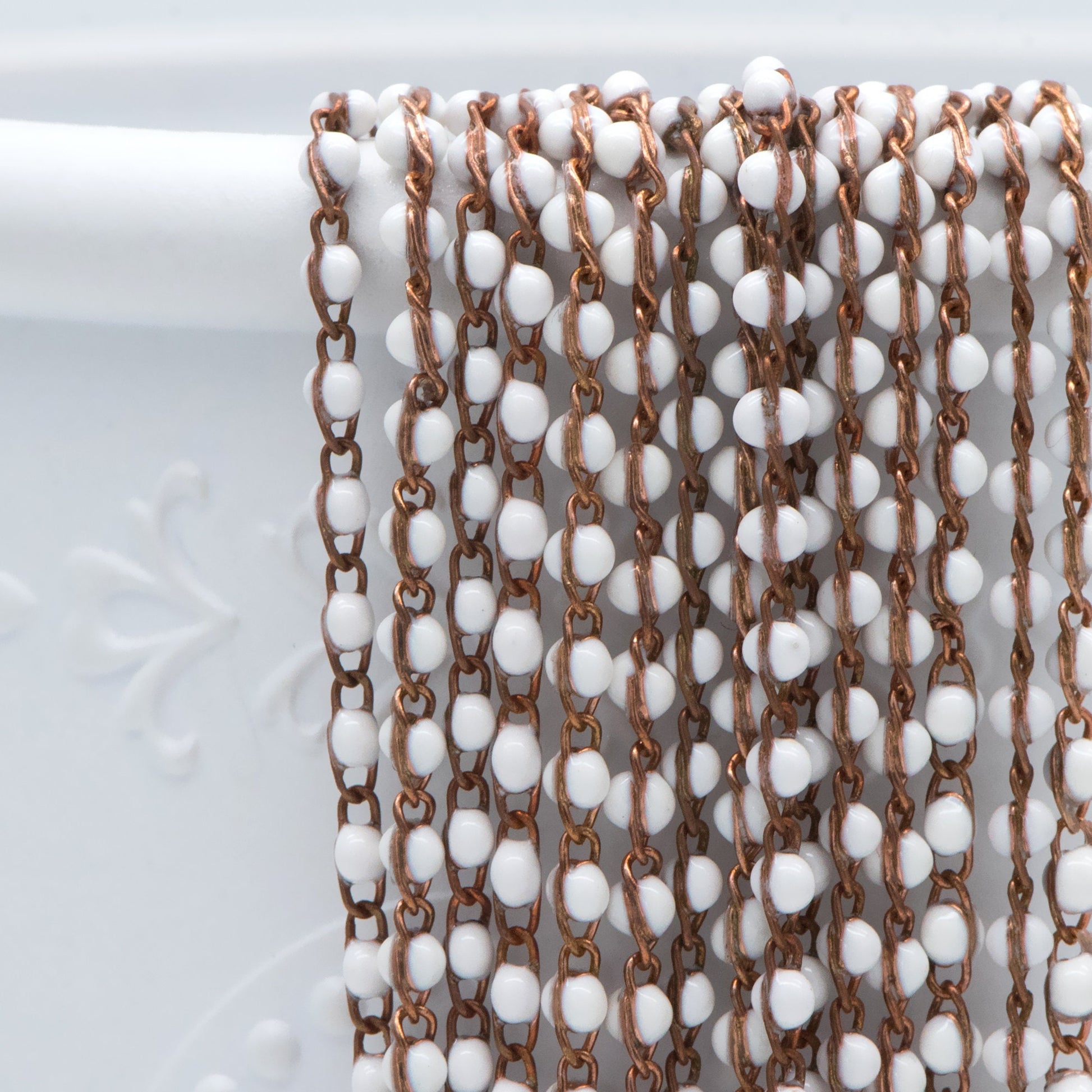 White Enamel Brass Chain 2.5mm Thin, Unplated Brass Designer Chains (#LK-050-2)/ 1 Meter=3.3ft