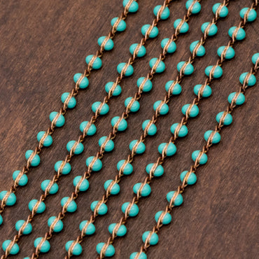 Green Enamel Brass Chain 2.5mm Thin, Unplated Brass Designer Chains (#LK-050-3)/ 1 Meter=3.3ft