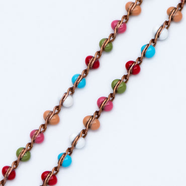 Rainbow Enamel Brass Chain 2.5mm Thin, Unplated Brass Designer Chains (#LK-050-8)/ 1 Meter=3.3ft