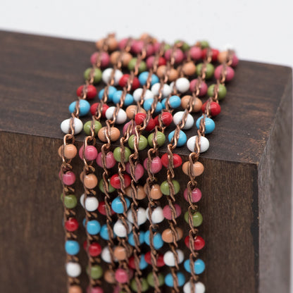 Rainbow Enamel Brass Chain 2.5mm Thin, Unplated Brass Designer Chains (#LK-050-8)/ 1 Meter=3.3ft