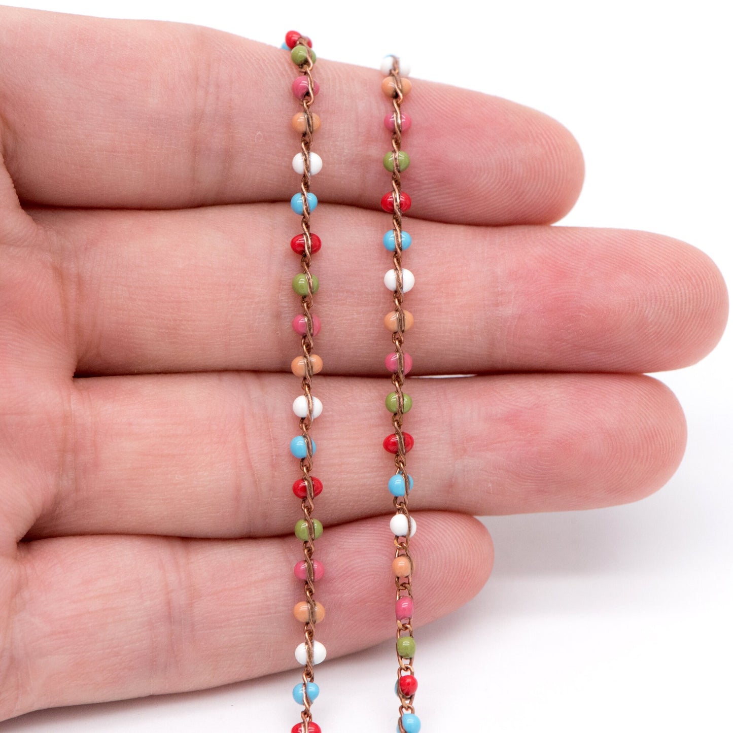 Rainbow Enamel Brass Chain 2.5mm Thin, Unplated Brass Designer Chains (#LK-050-8)/ 1 Meter=3.3ft