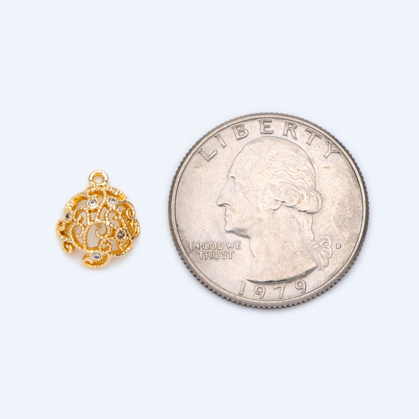 10pcs CZ Pave Gold Filigree Charms with Pearl Peg, Can Add Half-drilled Gemstones (GB-1462)