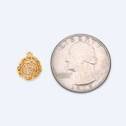 10pcs CZ Pave Gold Filigree Charms with Pearl Peg, Can Add Half-drilled Gemstones (GB-1462)