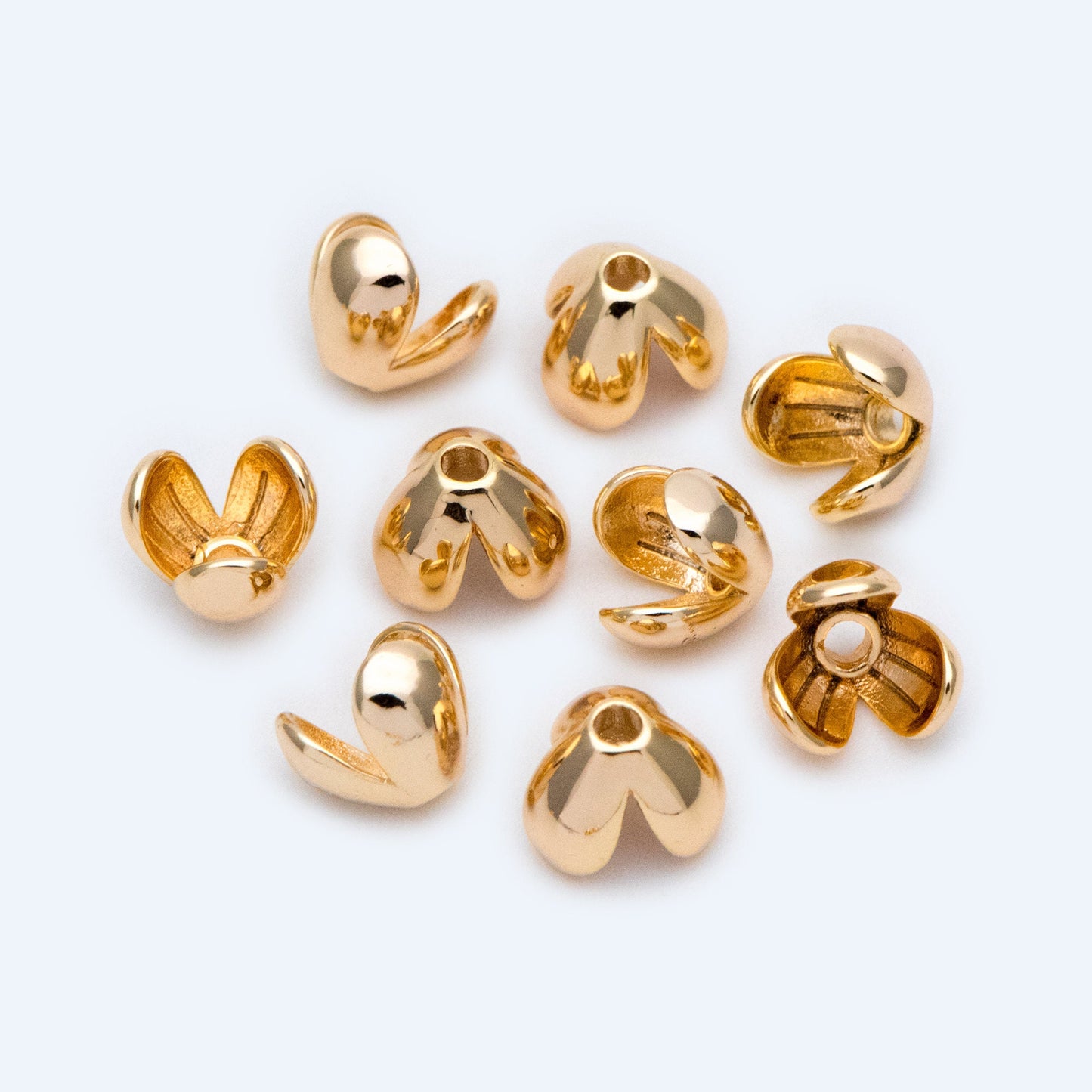 10pcs Flower Bead Caps 7.3mm, Real Gold plated Brass, Floral Spacer Beads (GB-1466)