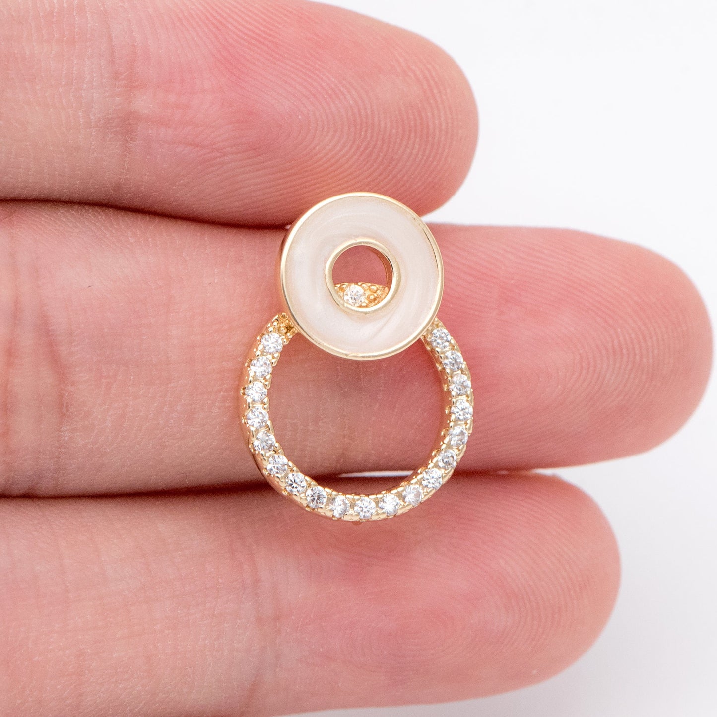 10pcs CZ Pave Enamel Circle Earring with Loop 14x20mm, 18K Gold plated Brass Ear Findings (#GB-1467)