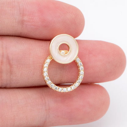 10pcs CZ Pave Enamel Circle Earring with Loop 14x20mm, 18K Gold plated Brass Ear Findings (#GB-1467)