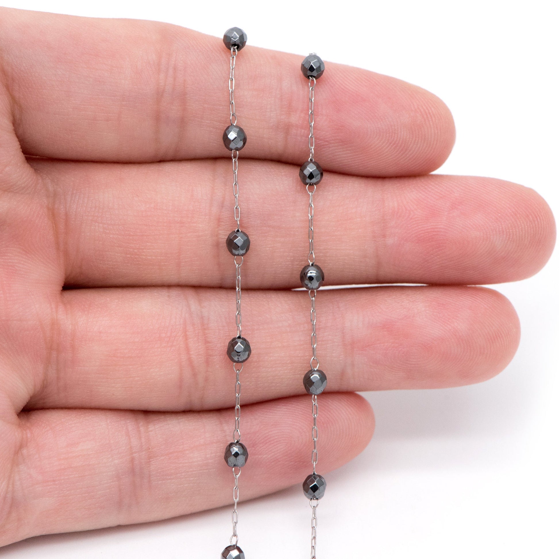 Stainless Steel Rondelle Hematite Beads Chain, 3.2mm Beads, Silver tone DIY Chain Wholesale (#LK-380-5)/ 1 Meter=3.3 ft