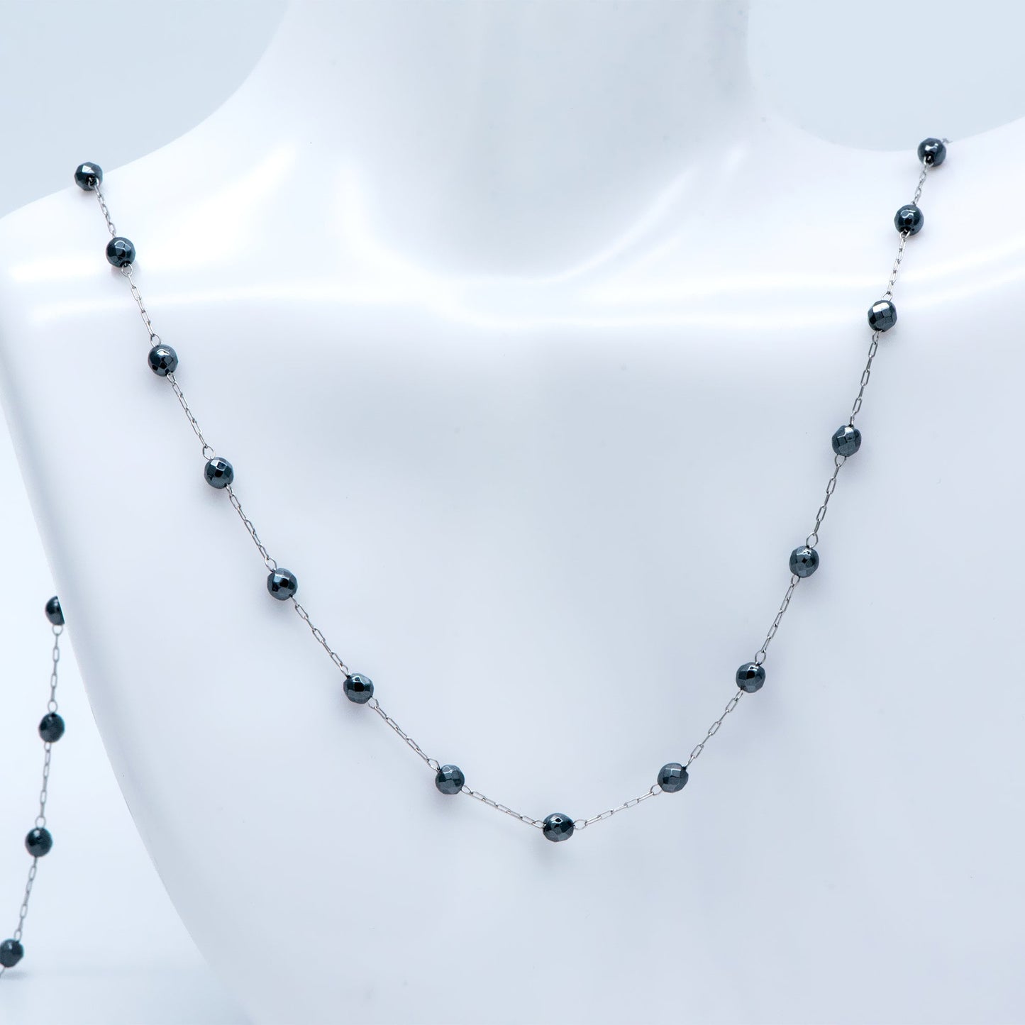 Stainless Steel Rondelle Hematite Beads Chain, 3.2mm Beads, Silver tone DIY Chain Wholesale (#LK-380-5)/ 1 Meter=3.3 ft