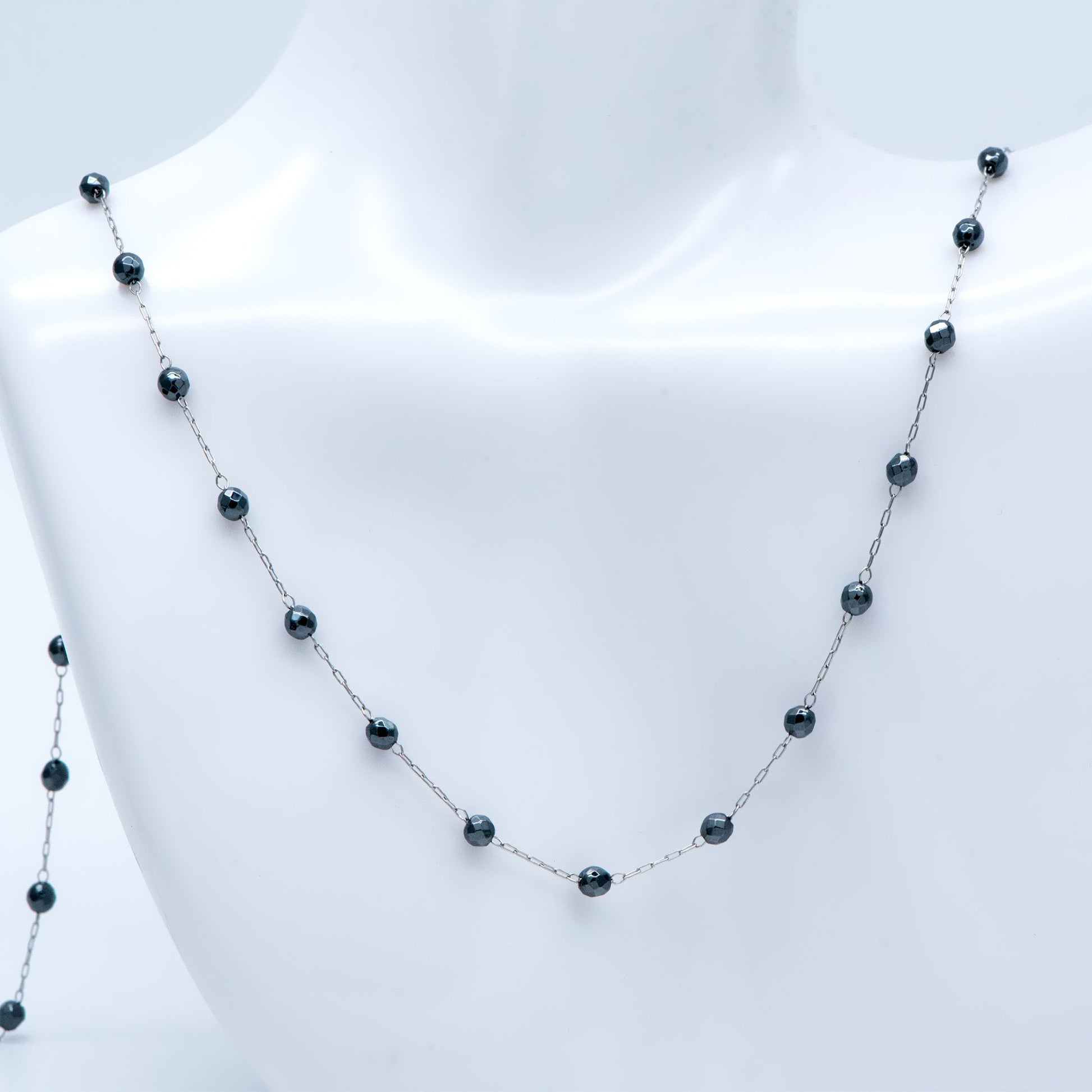 Stainless Steel Rondelle Hematite Beads Chain, 3.2mm Beads, Silver tone DIY Chain Wholesale (#LK-380-5)/ 1 Meter=3.3 ft