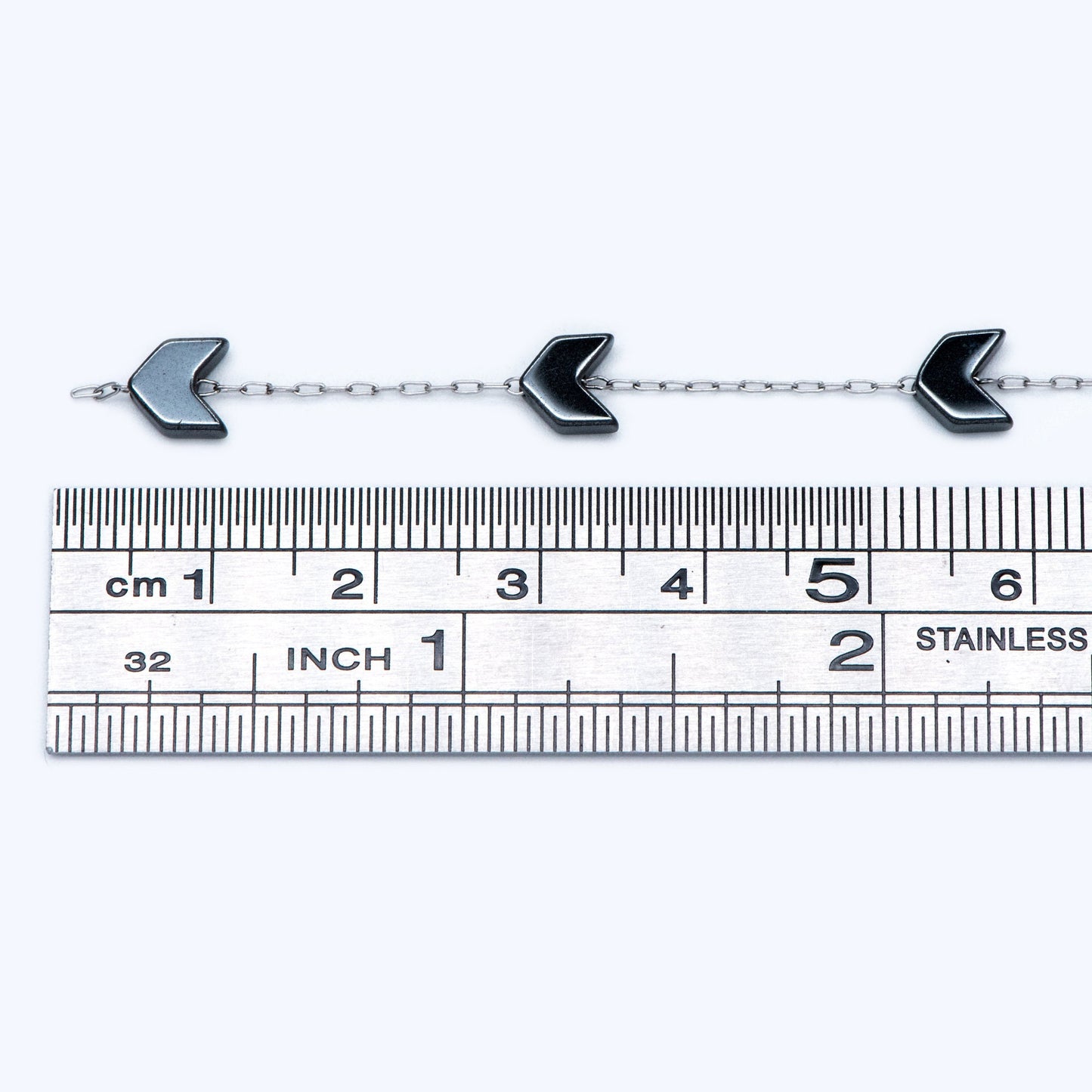 Stainless Steel Arrow Chain, Hematite Beaded Chevron Chain (#LK-380-2)/ 1 Meter=3.3 ft