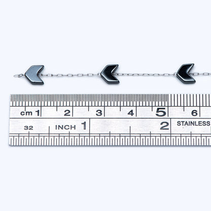 Stainless Steel Arrow Chain, Hematite Beaded Chevron Chain (#LK-380-2)/ 1 Meter=3.3 ft