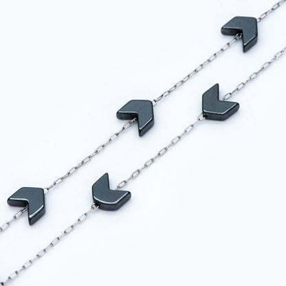 Stainless Steel Arrow Chain, Hematite Beaded Chevron Chain (#LK-380-2)/ 1 Meter=3.3 ft