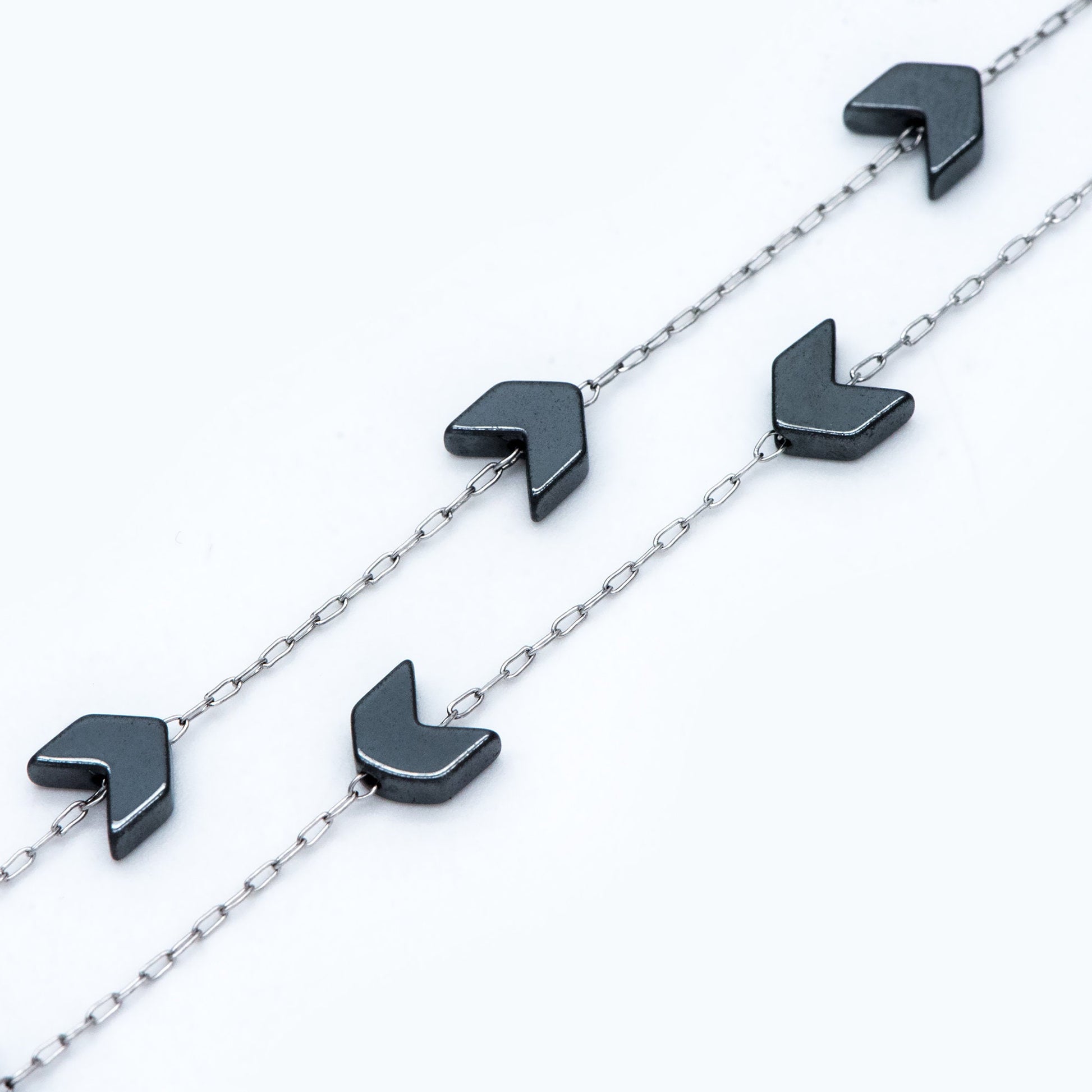 Stainless Steel Arrow Chain, Hematite Beaded Chevron Chain (#LK-380-2)/ 1 Meter=3.3 ft