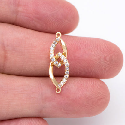 4pcs Micro Pave Chain Connector, Gold plated Brass Links with 2 Loops, CZ Rhinestone Pave Charm Pendants (GB-2197-C)