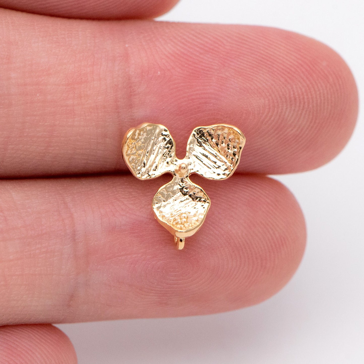 10pcs Gold plated Brass Flower Earring Post, Half Drilled Pearl Mounts , 12mm Floral Stud Earring with Loop (GB-1323)