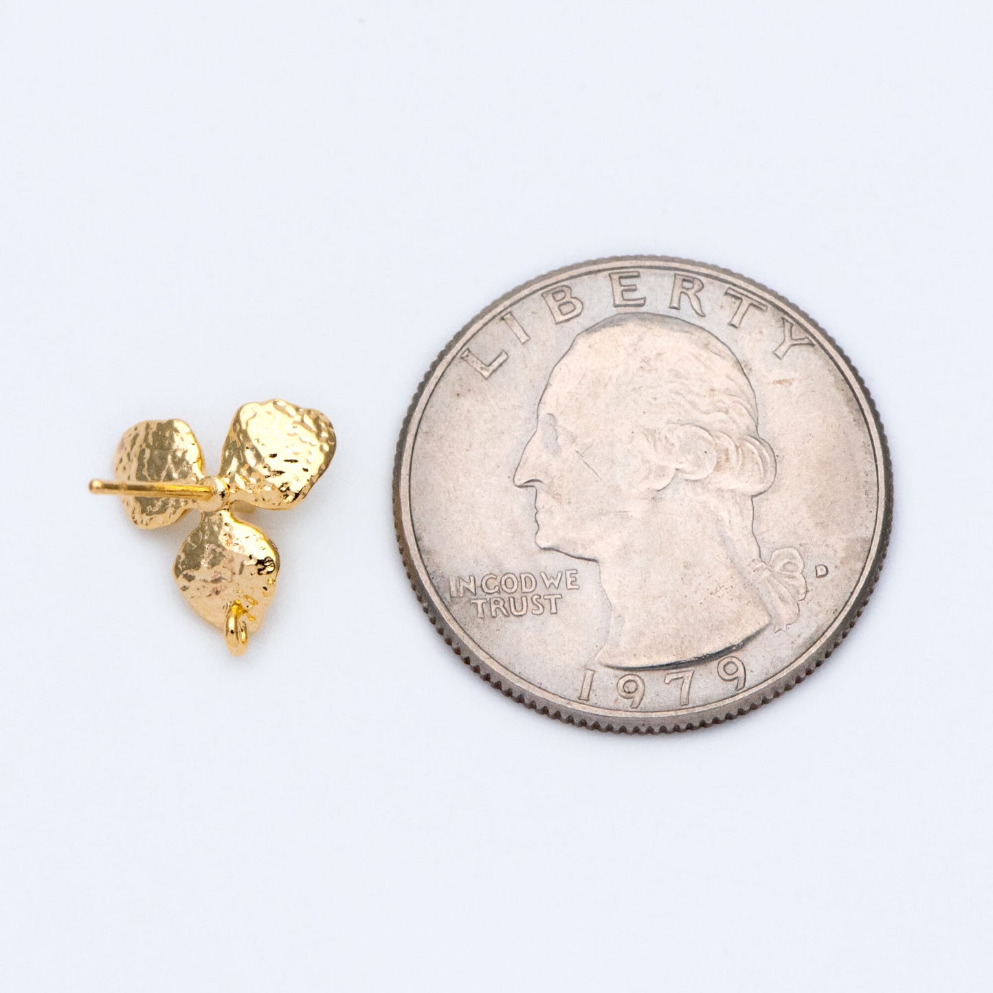 10pcs Gold plated Brass Flower Earring Post, Half Drilled Pearl Mounts , 12mm Floral Stud Earring with Loop (GB-1323)