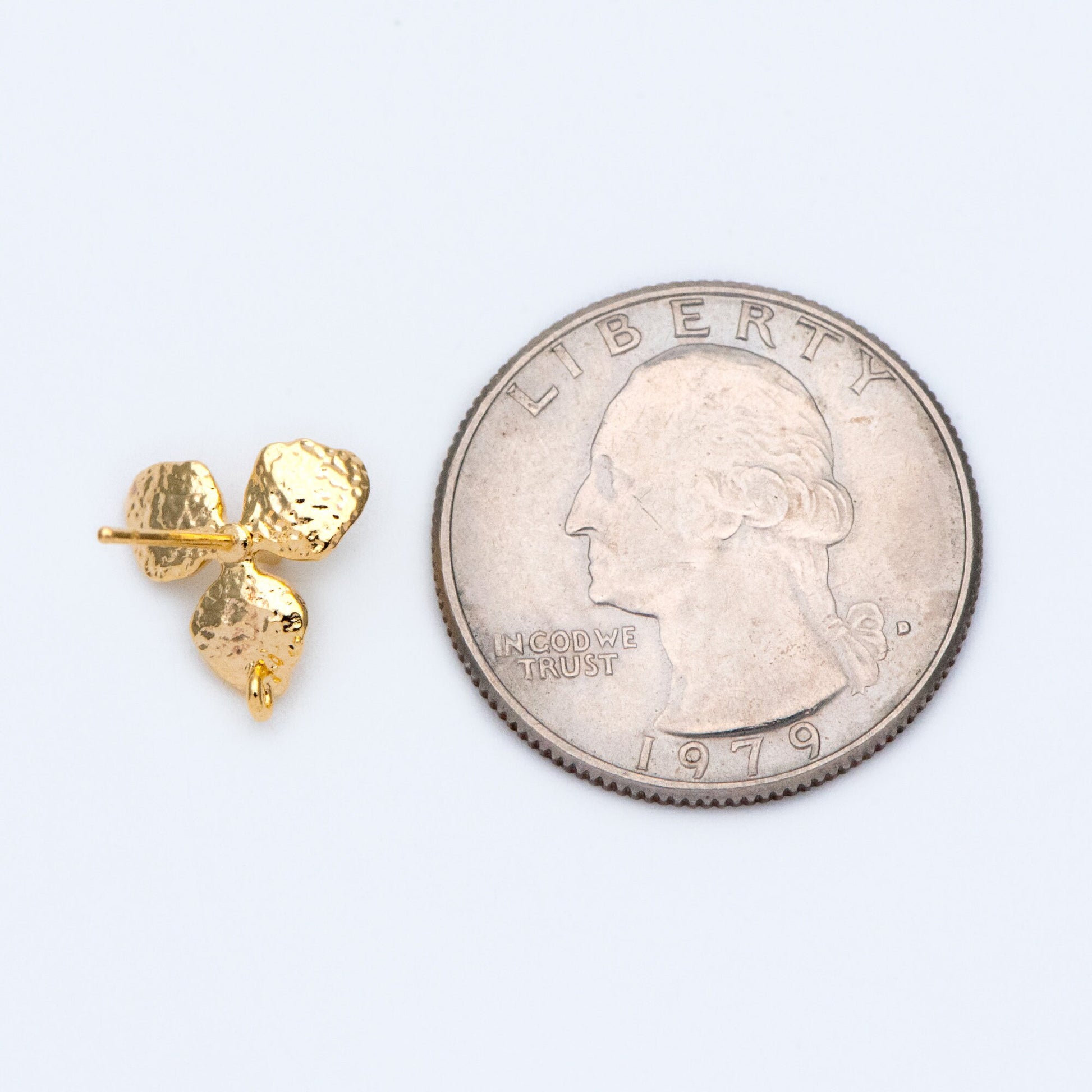 10pcs Gold plated Brass Flower Earring Post, Half Drilled Pearl Mounts , 12mm Floral Stud Earring with Loop (GB-1323)