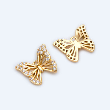 4pcs Gold plated Brass Butterfly Charms, CZ pave Butterfly Filigree Pendants 10x12mm (GB-3561-A)