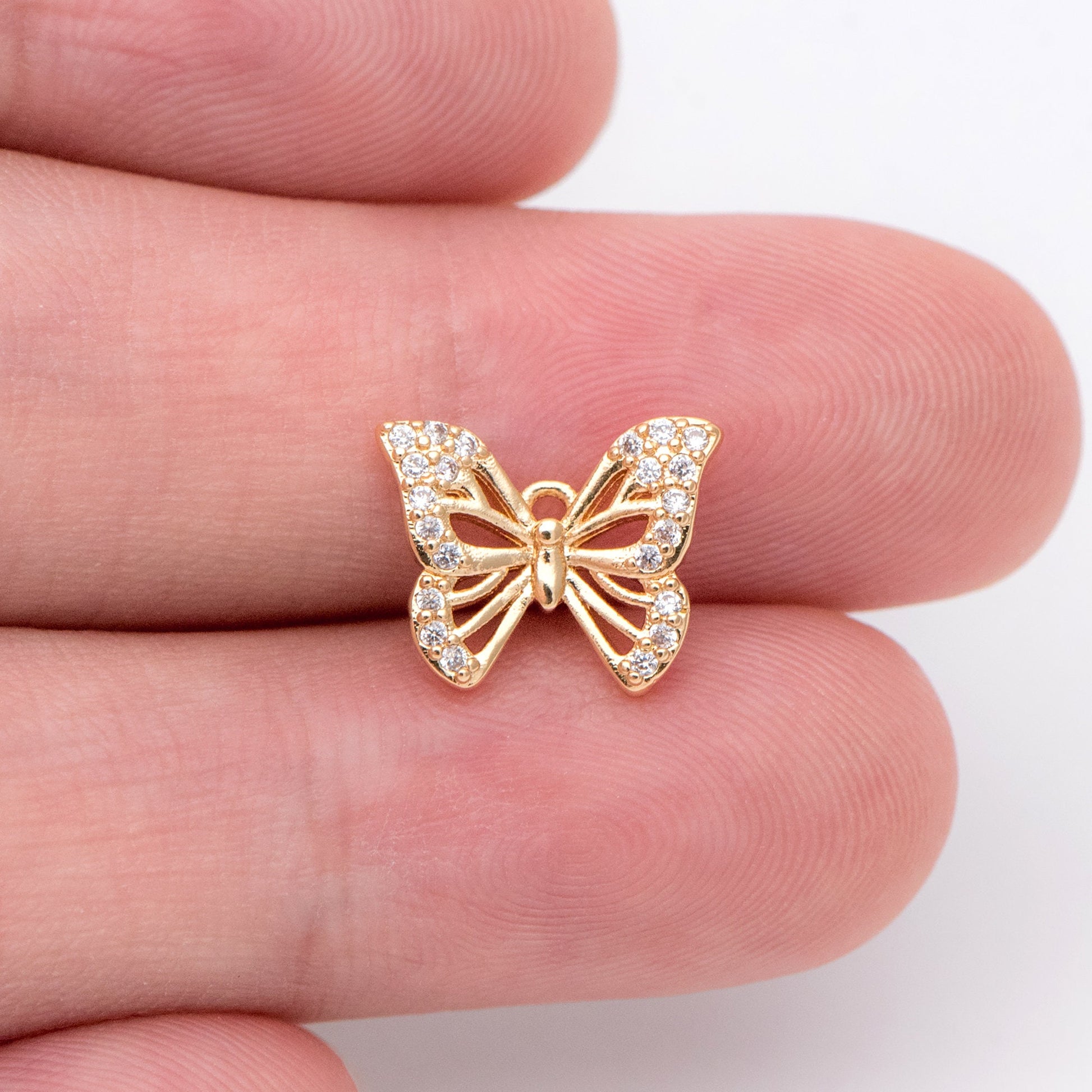4pcs Gold plated Brass Butterfly Charms, CZ pave Butterfly Filigree Pendants 10x12mm (GB-3561-A)
