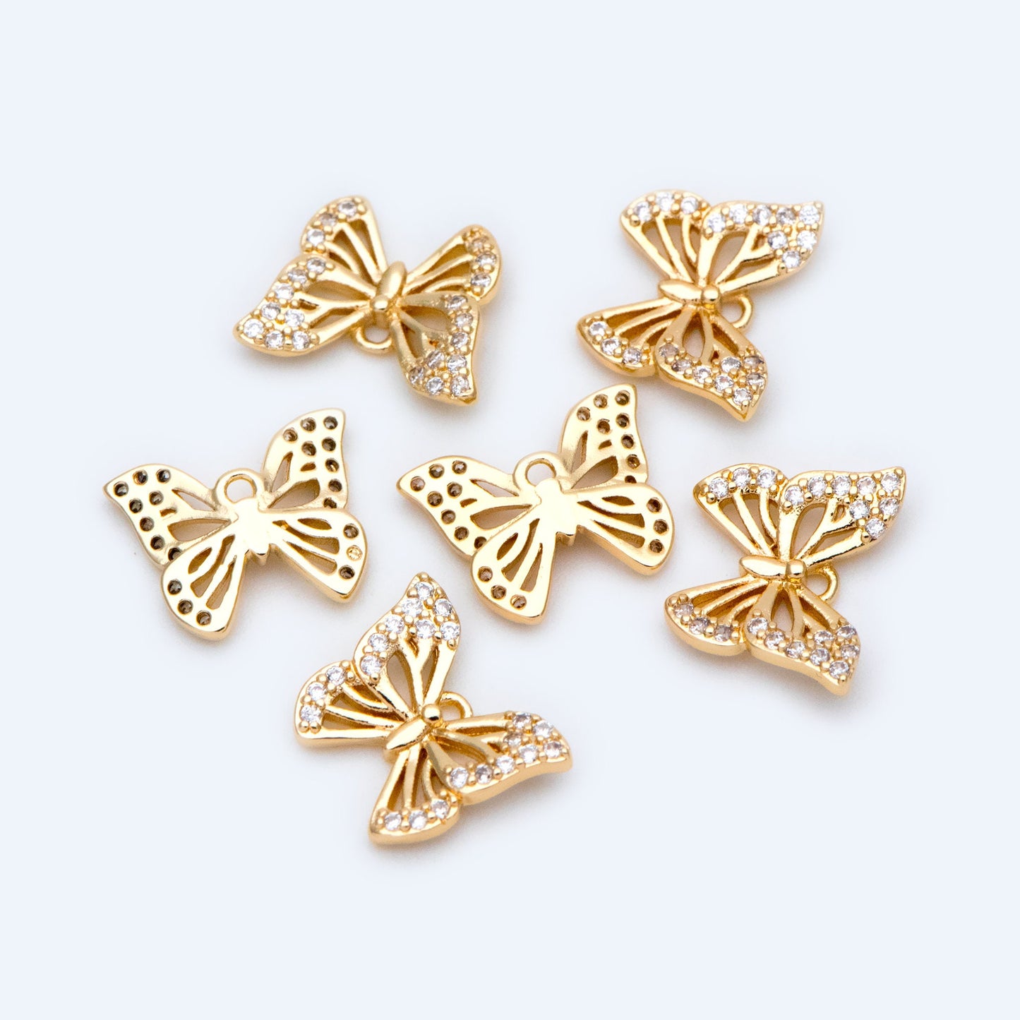 4pcs Gold plated Brass Butterfly Charms, CZ pave Butterfly Filigree Pendants 10x12mm (GB-3561-A)