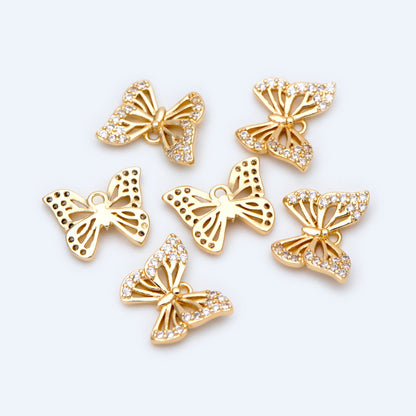 4pcs Gold plated Brass Butterfly Charms, CZ pave Butterfly Filigree Pendants 10x12mm (GB-3561-A)