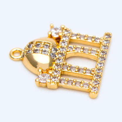 4pcs CZ pave Gold Castle Charm 15x13mm, Gold Plated Brass Castle Pendants (GB-1332)