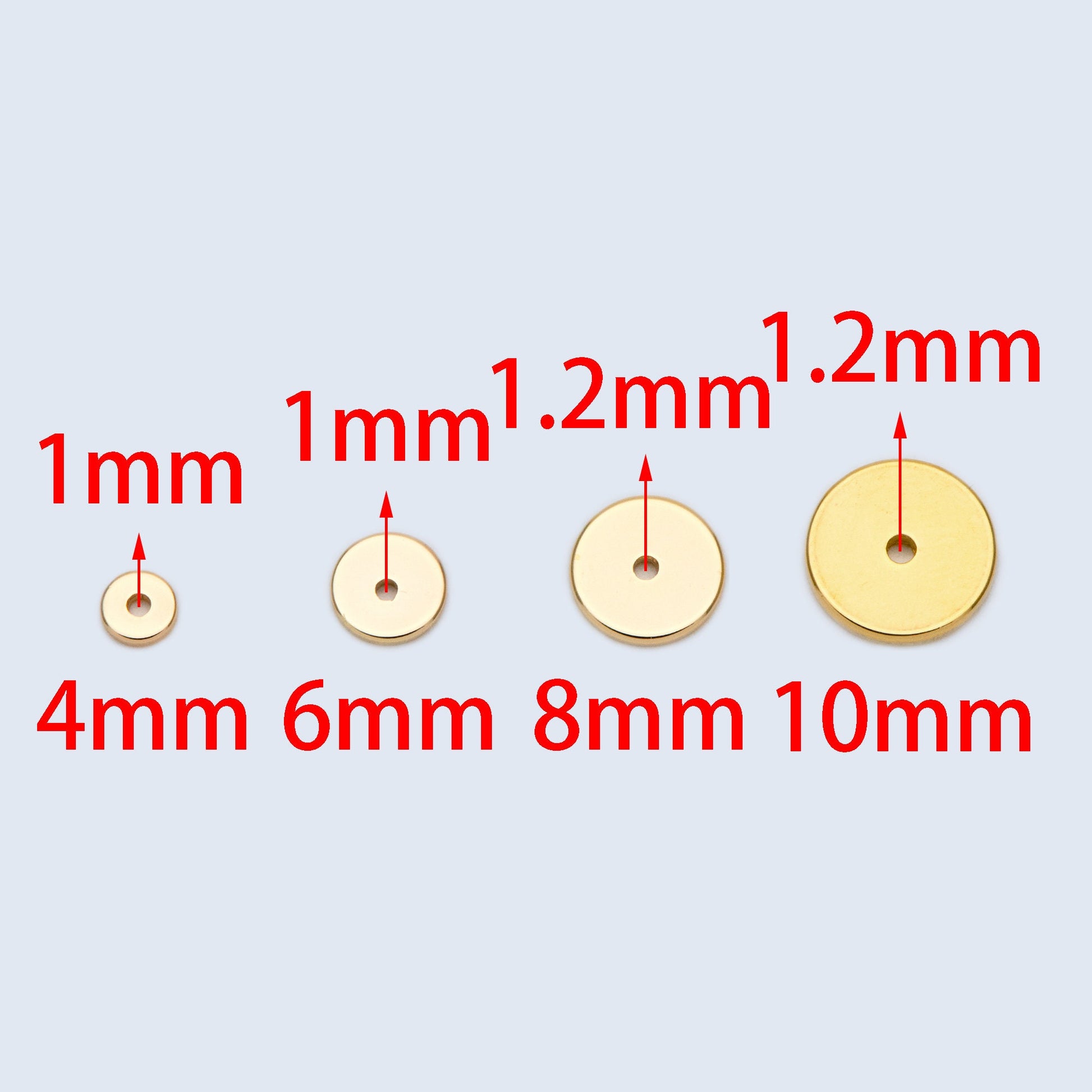 20pcs Gold/ Silver Tone Disc Spacer Beads, Round Coin Beads, Smooth Flat Disk Spacers 4/ 6/ 8/ 10mm, Donuts Findings diy jewelry (GB-1333)
