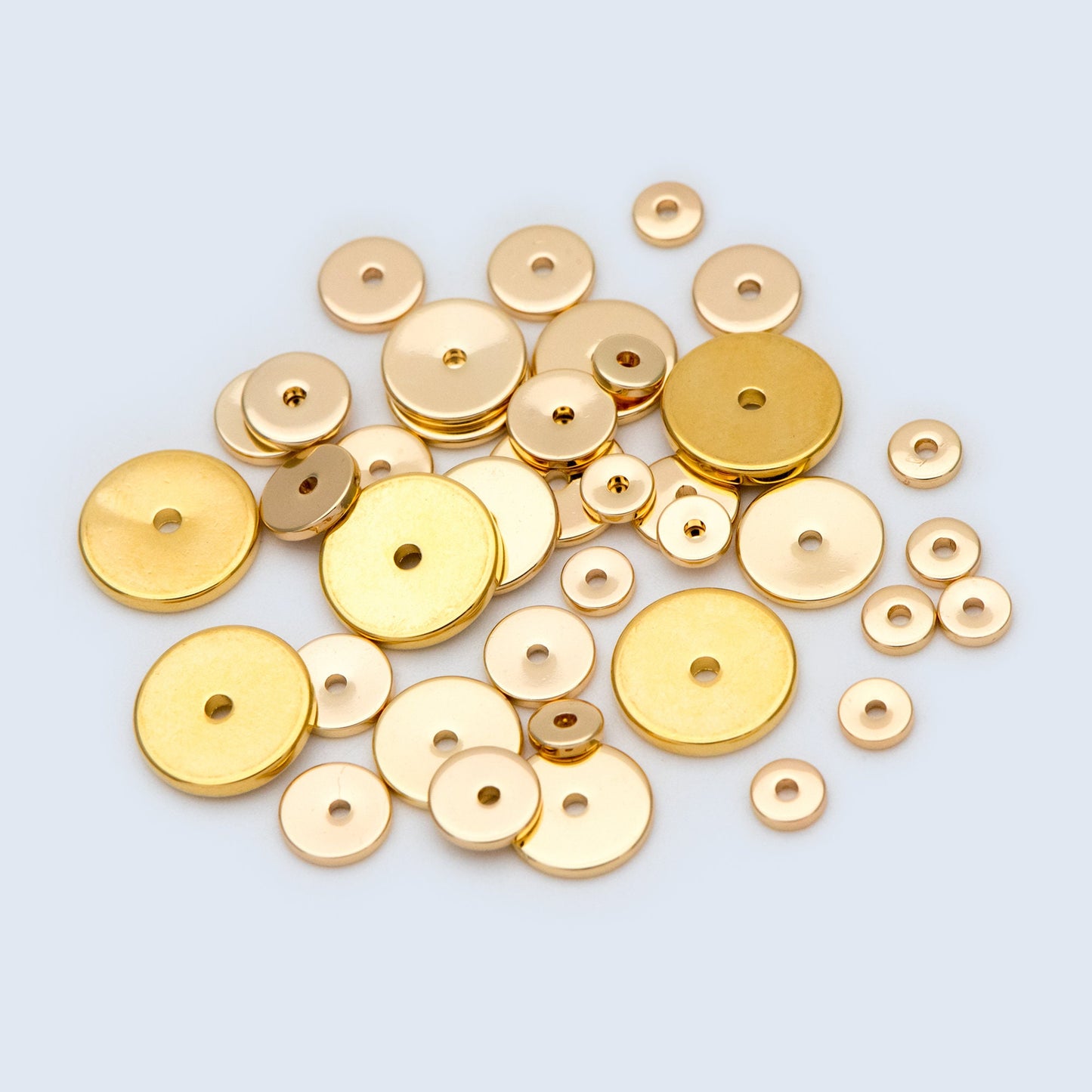 20pcs Gold/ Silver Tone Disc Spacer Beads, Round Coin Beads, Smooth Flat Disk Spacers 4/ 6/ 8/ 10mm, Donuts Findings diy jewelry (GB-1333)