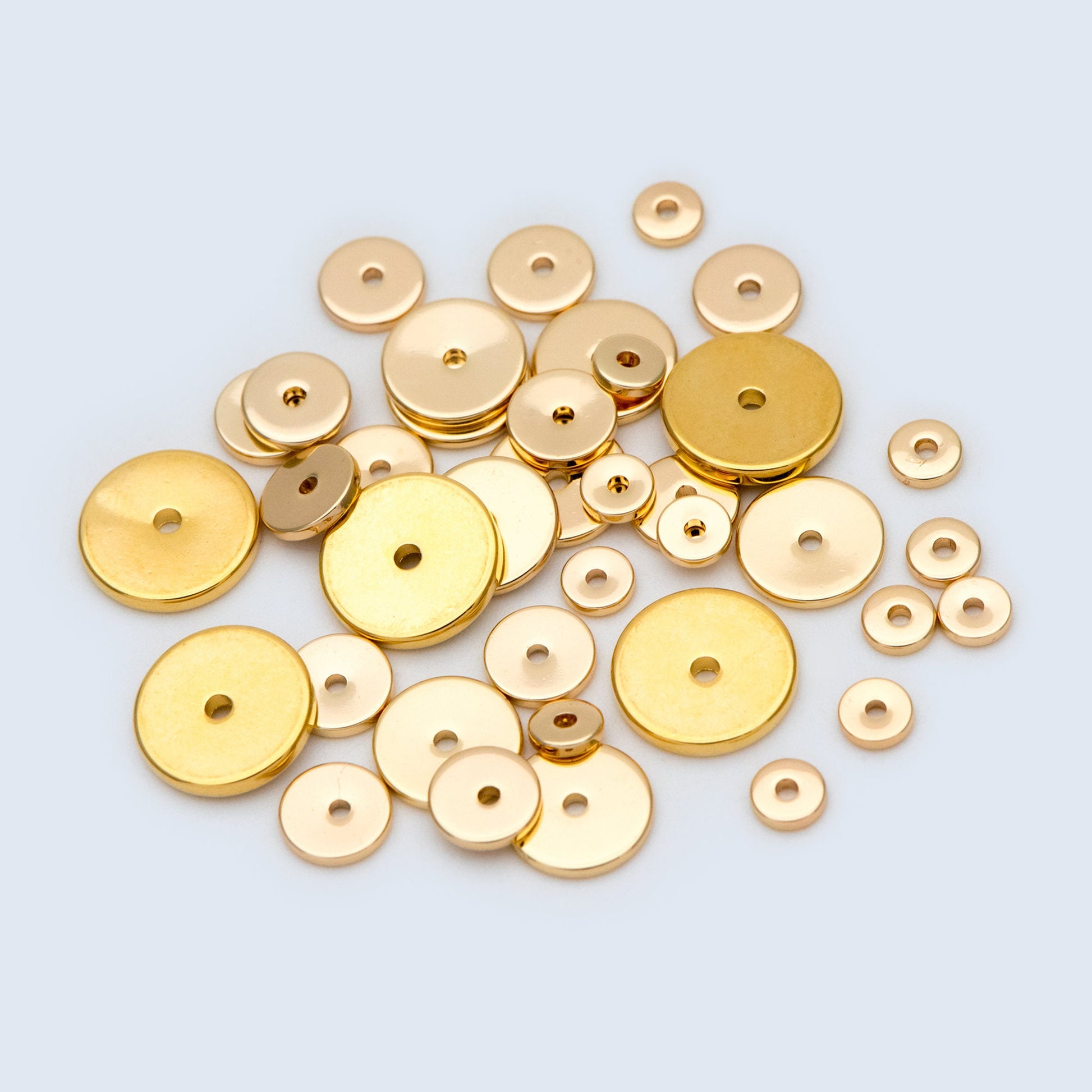 20pcs Gold/ Silver Tone Disc Spacer Beads, Round Coin Beads, Smooth Flat Disk Spacers 4/ 6/ 8/ 10mm, Donuts Findings diy jewelry (GB-1333)