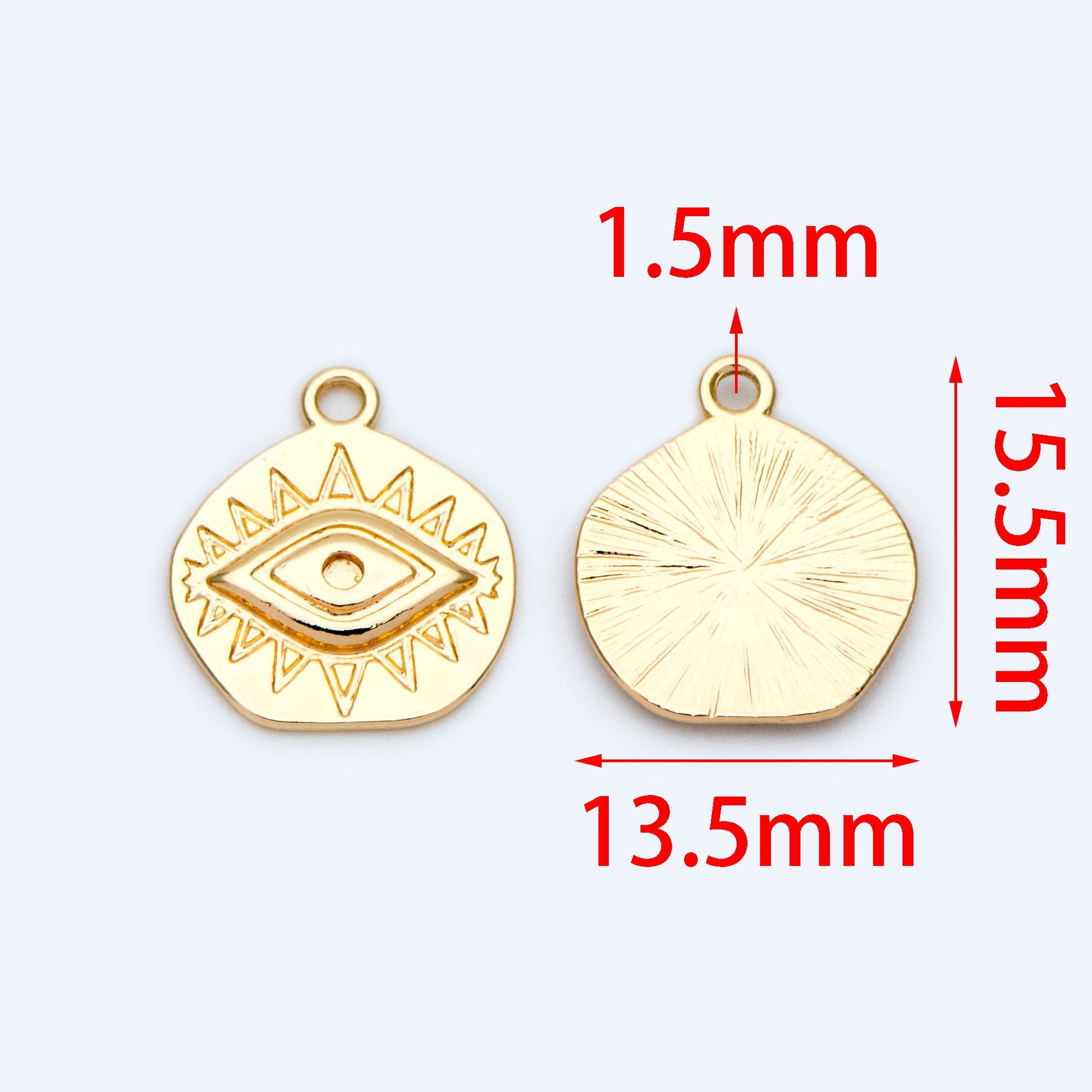 4pcs Gold/ Silver Textured Evil Eye Charms 15.5x13.5mm, 18K Gold/ Rhodium plated Brass, Evil Eye Pendants (GB-4085-B)