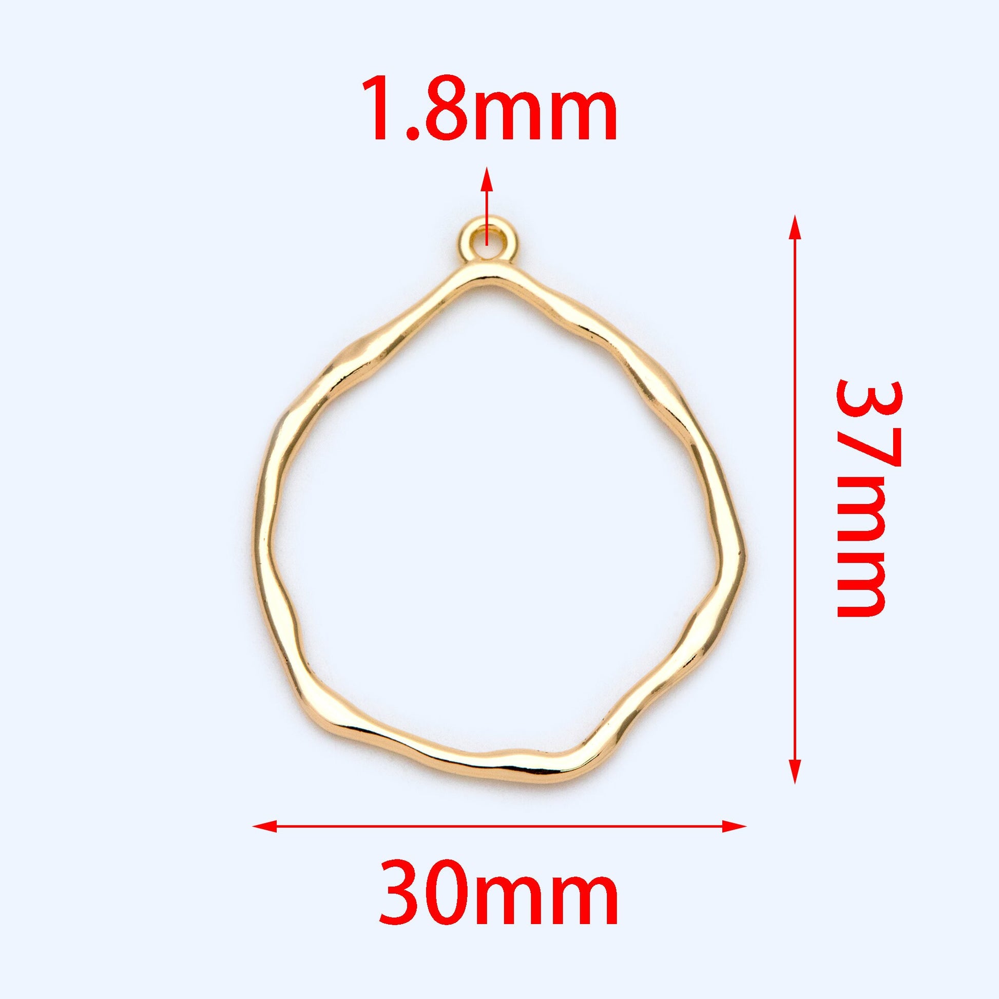 10pcs Gold Irregular Hoop Charms, 18K Gold plated Brass, Geometric Circle Pendants 37x30mm (GB-1392)