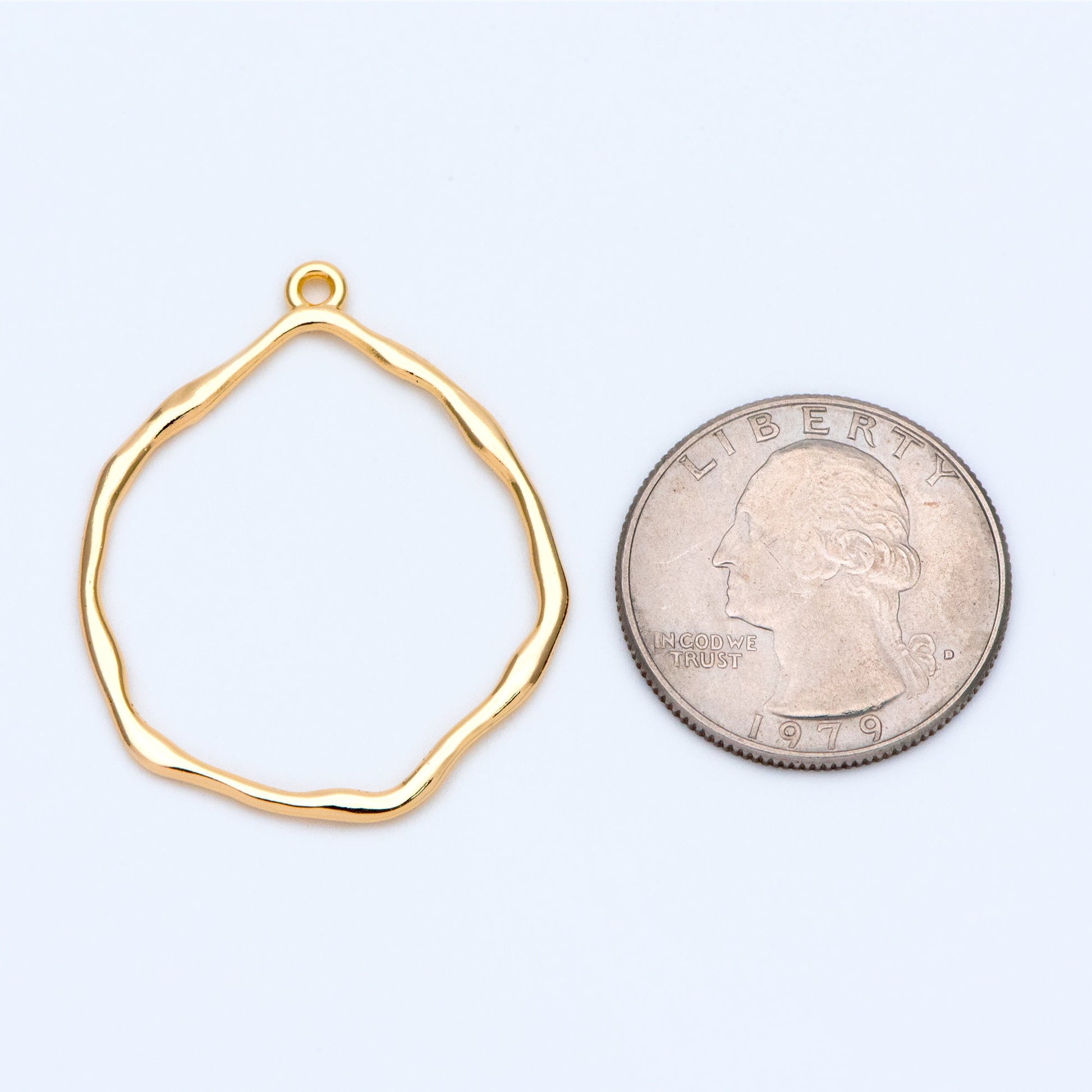10pcs Gold Irregular Hoop Charms, 18K Gold plated Brass, Geometric Circle Pendants 37x30mm (GB-1392)