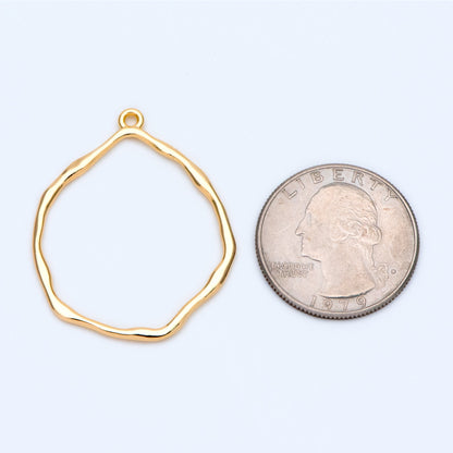 10pcs Gold Irregular Hoop Charms, 18K Gold plated Brass, Geometric Circle Pendants 37x30mm (GB-1392)