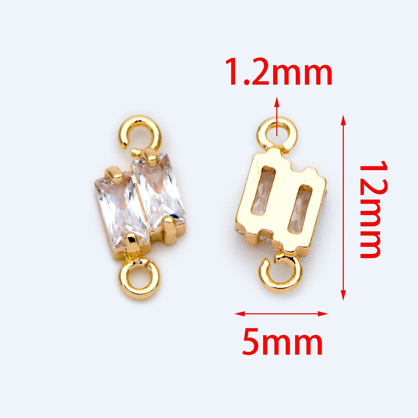 10pcs CZ pave Gold Rhombus Charms 12x5mm, 18K Gold plated Brass, Geometric Connector Pendants (GB-2947-E)