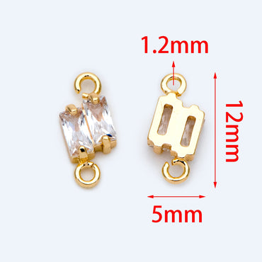 10pcs CZ pave Gold Rhombus Charms 12x5mm, 18K Gold plated Brass, Geometric Connector Pendants (GB-2947-E)
