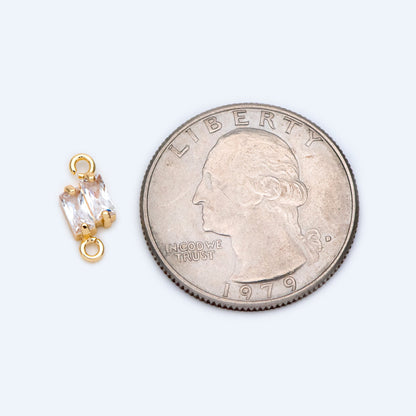 10pcs CZ pave Gold Rhombus Charms 12x5mm, 18K Gold plated Brass, Geometric Connector Pendants (GB-2947-E)