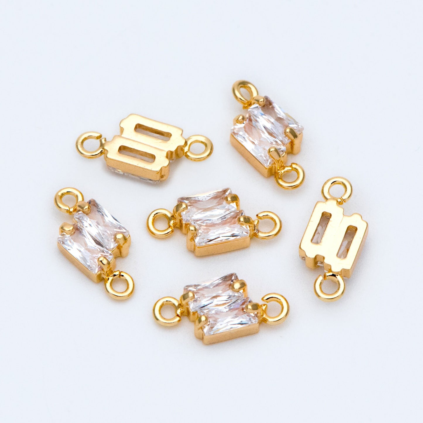 10pcs CZ pave Gold Rhombus Charms 12x5mm, 18K Gold plated Brass, Geometric Connector Pendants (GB-2947-E)