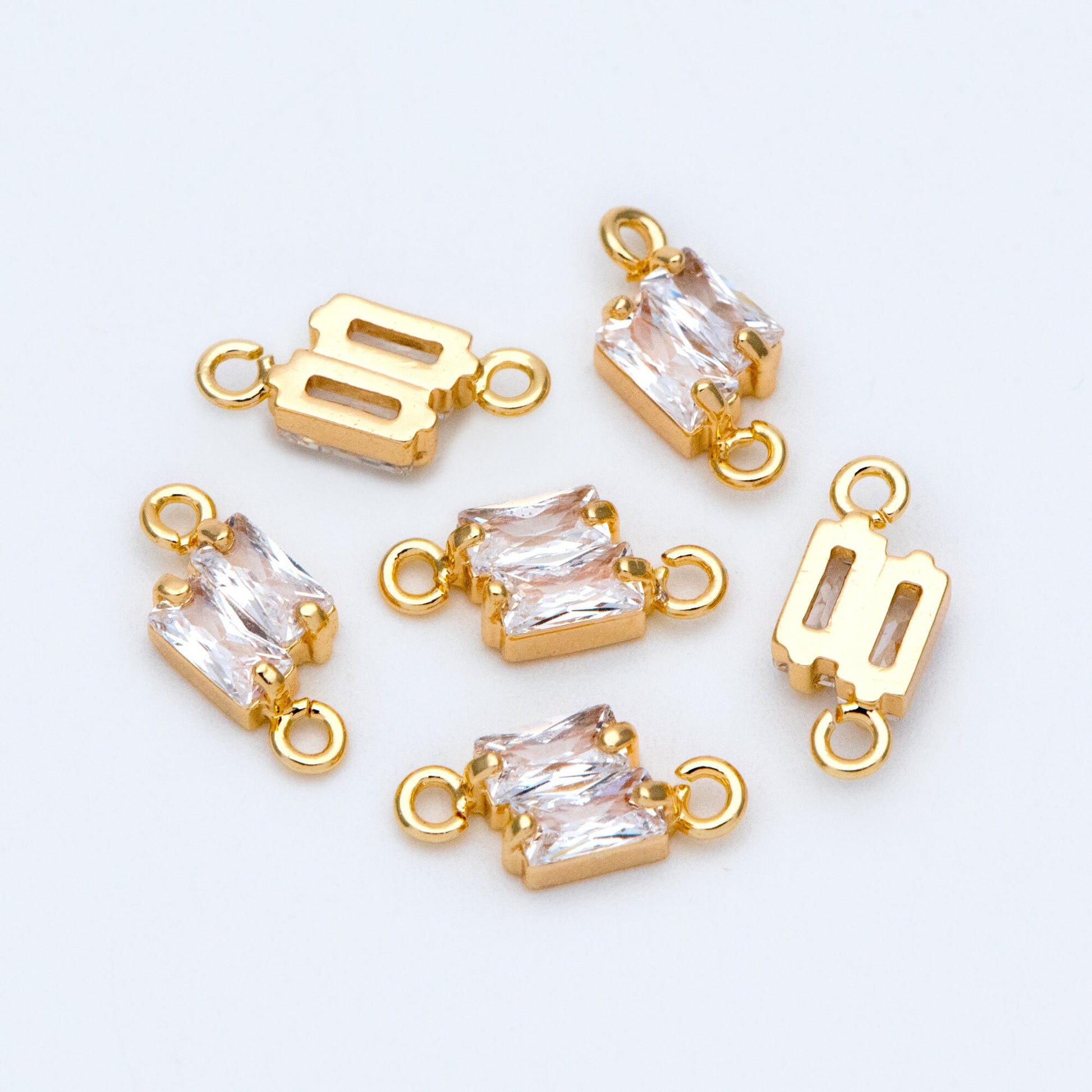 10pcs CZ pave Gold Rhombus Charms 12x5mm, 18K Gold plated Brass, Geometric Connector Pendants (GB-2947-E)