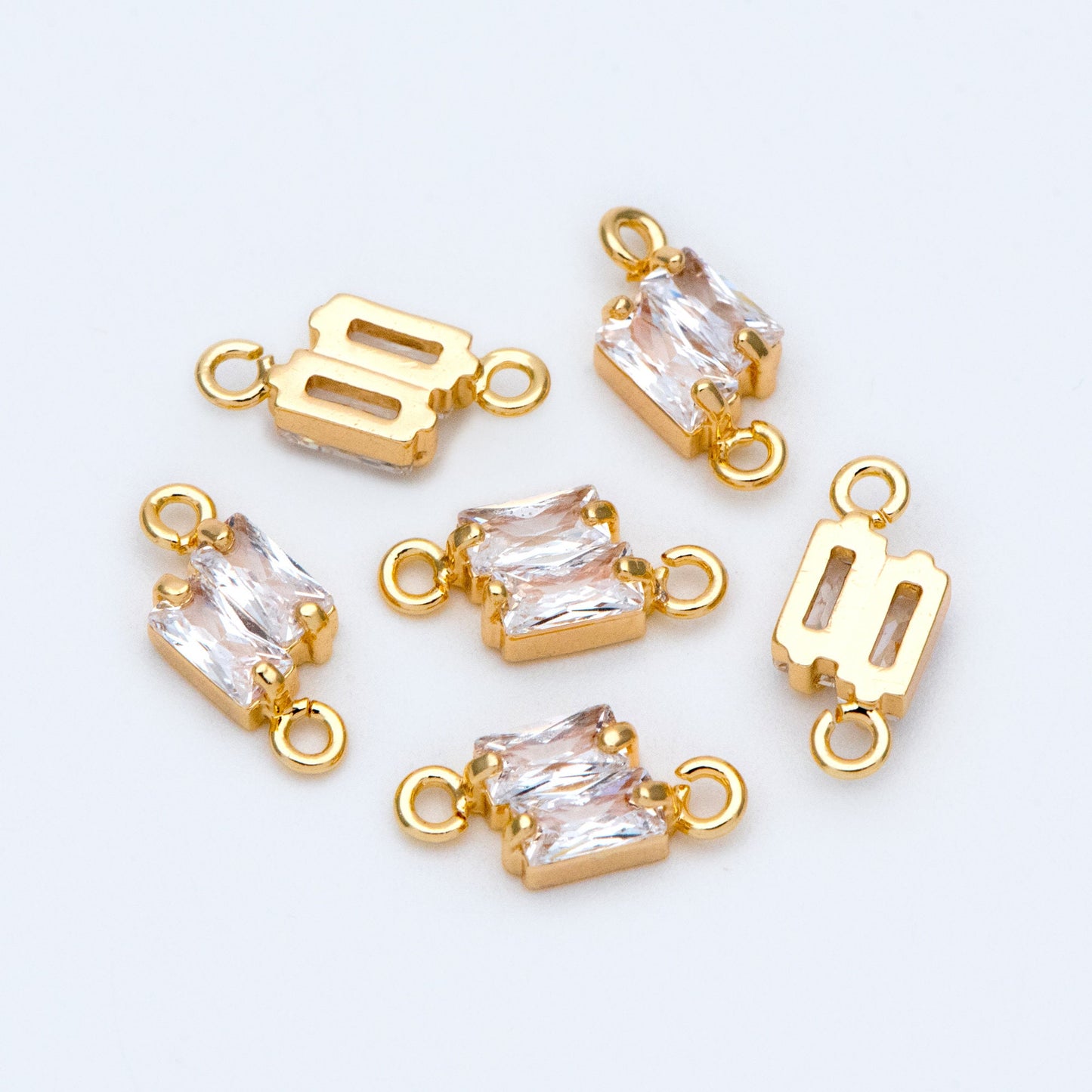 10pcs CZ pave Gold Rhombus Charms 12x5mm, 18K Gold plated Brass, Geometric Connector Pendants (GB-2947-E)