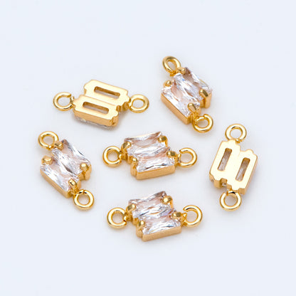 10pcs CZ pave Gold Rhombus Charms 12x5mm, 18K Gold plated Brass, Geometric Connector Pendants (GB-2947-E)