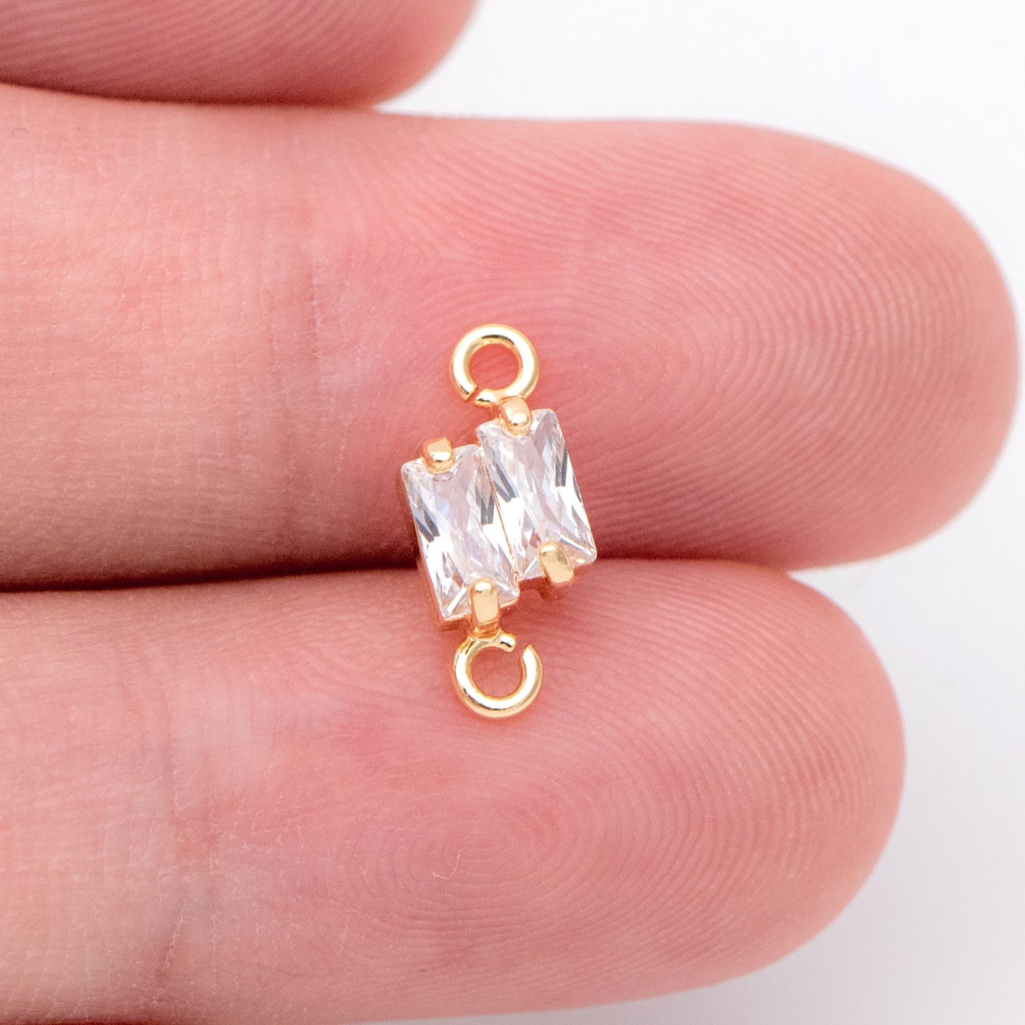 10pcs CZ pave Gold Rhombus Charms 12x5mm, 18K Gold plated Brass, Geometric Connector Pendants (GB-2947-E)