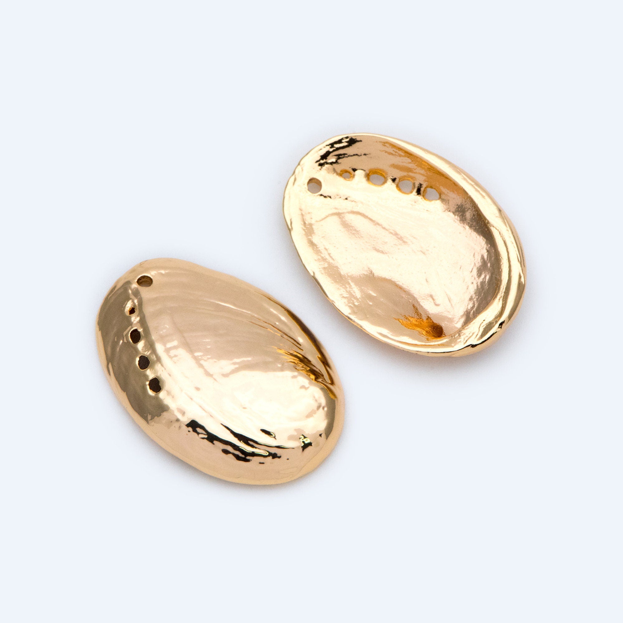 10pcs Gold Seashell Charms 30x20mm, 18K Gold plated Brass, Abalone shell Pendants (GB-2680-I)